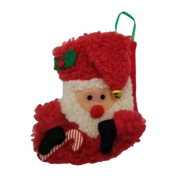 Santa Candy Cane & Snowman Broom Christmas Polyester Stocking Set Small 6" VTG - Picture 2 of 10